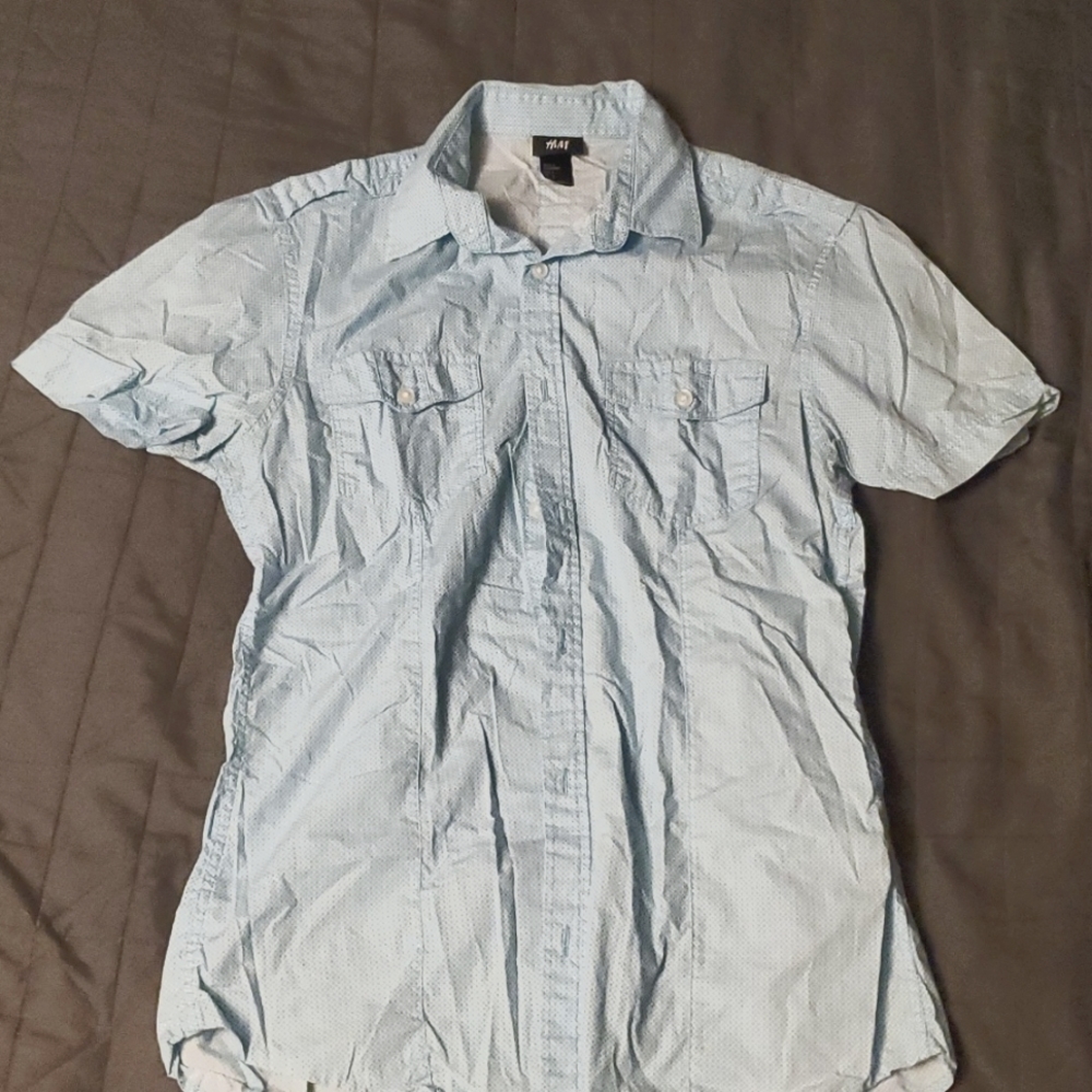 H&M blue printed ss button up (S)